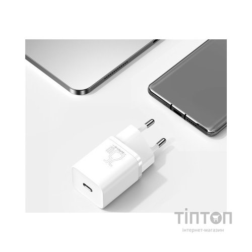 Зарядний пристрій Baseus 1xUSB 25W (USB-C) + Cable Type-C white (TZCCSUP-L02)
