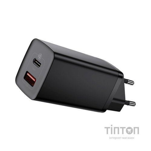 Зарядний пристрій Baseus 2xUSB 65W GaN (USB-C+USB-A) black (CCGAN2L-B01)