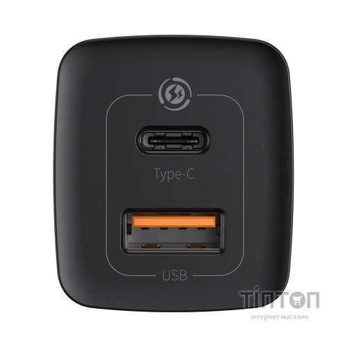 Зарядний пристрій Baseus 2xUSB 65W GaN (USB-C+USB-A) black (CCGAN2L-B01)