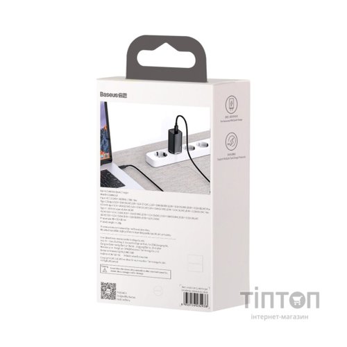 Зарядний пристрій Baseus 2xUSB 65W GaN (USB-C+USB-A) black (CCGAN2L-B01)