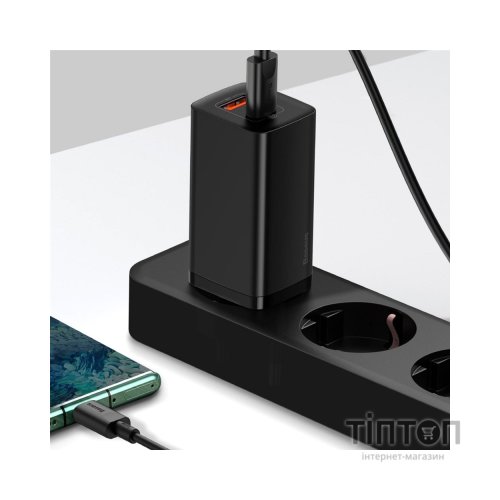 Зарядний пристрій Baseus 2xUSB 65W GaN (USB-C+USB-A) black (CCGAN2L-B01)