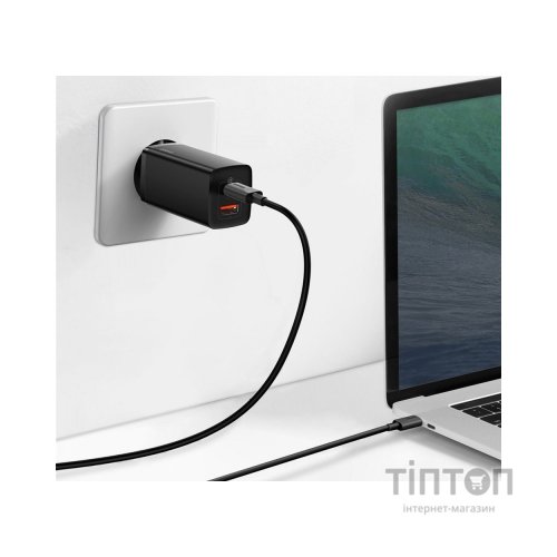 Зарядний пристрій Baseus 2xUSB 65W GaN (USB-C+USB-A) black (CCGAN2L-B01)