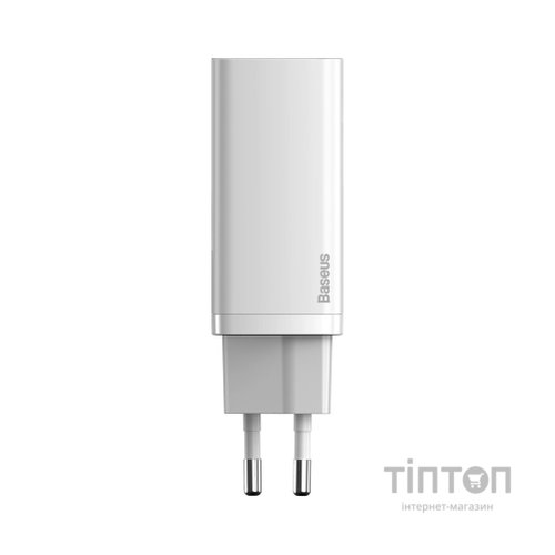 Зарядний пристрій Baseus 2xUSB 65W GaN (USB-C+USB-A) white (CCGAN2L-B02)