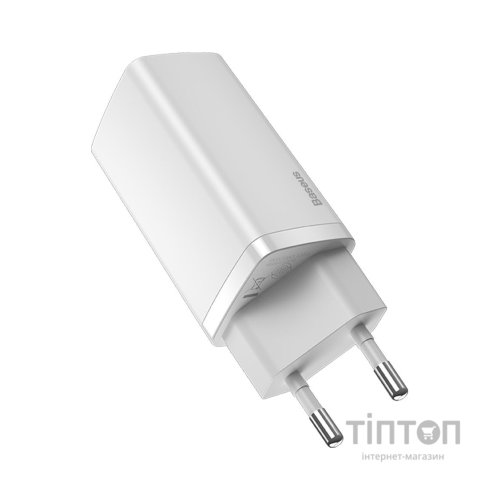 Зарядний пристрій Baseus 2xUSB 65W GaN (USB-C+USB-A) white (CCGAN2L-B02)