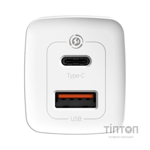 Зарядний пристрій Baseus 2xUSB 65W GaN (USB-C+USB-A) white (CCGAN2L-B02)