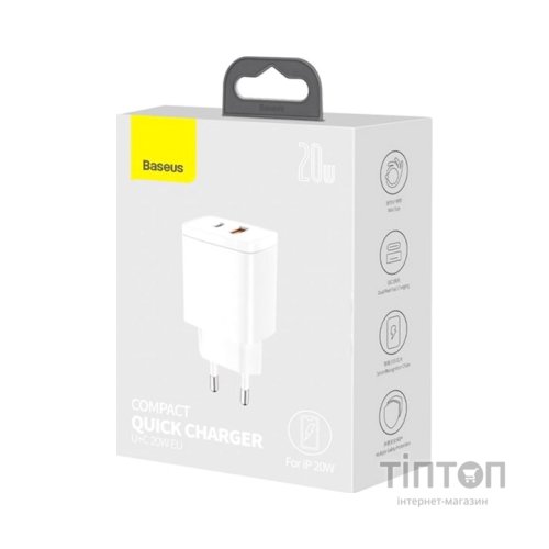 Зарядний пристрій Baseus Compact Quick Charger U+C 20W EU White (CCXJ-B02)