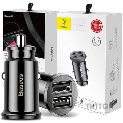 Зарядний пристрій Baseus Grain Car Charger USB-A Black (CCALL-ML01)