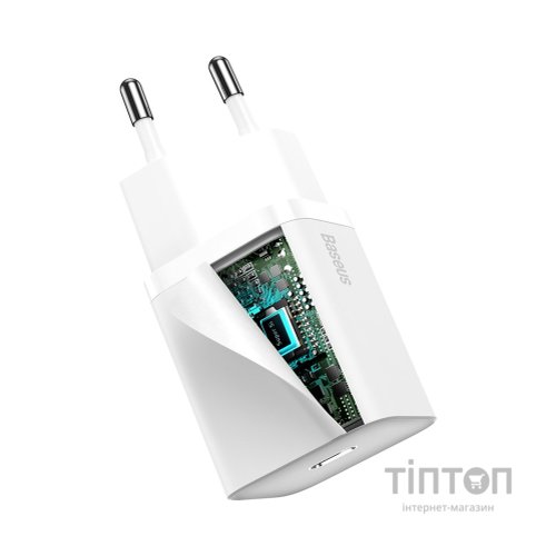 Зарядний пристрій Baseus Super Si 1C 20W With Simple Wisdom Data Cable Type-C/iP White (TZCCSUP-B02)