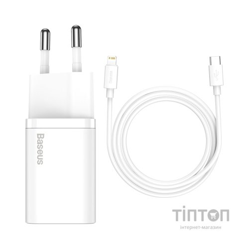 Зарядний пристрій Baseus Super Si 1C 20W With Simple Wisdom Data Cable Type-C/iP White (TZCCSUP-B02)