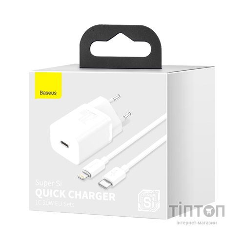 Зарядний пристрій Baseus Super Si 1C 20W With Simple Wisdom Data Cable Type-C/iP White (TZCCSUP-B02)