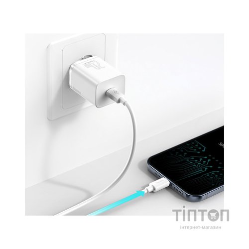 Зарядний пристрій Baseus Super Si 1C 20W With Simple Wisdom Data Cable Type-C/iP White (TZCCSUP-B02)