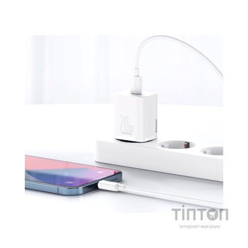 Зарядний пристрій Baseus Super Si 1C 20W With Simple Wisdom Data Cable Type-C/iP White (TZCCSUP-B02)