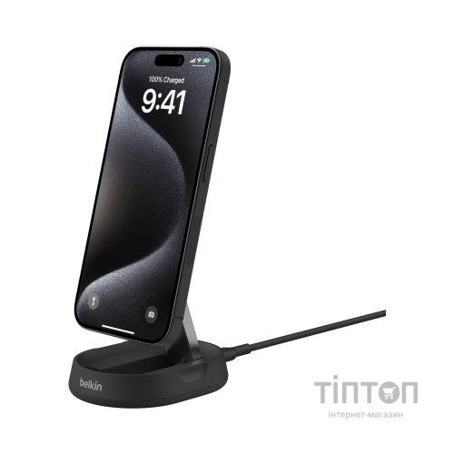 Зарядний пристрій Belkin 15W Magnetic Stand Qi2 20W adapter USB-C black (WIA008VFBK)