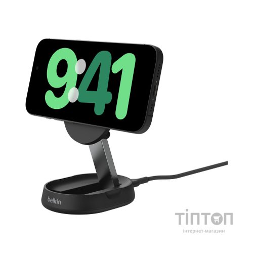 Зарядний пристрій Belkin 15W Magnetic Stand Qi2 20W adapter USB-C black (WIA008VFBK)