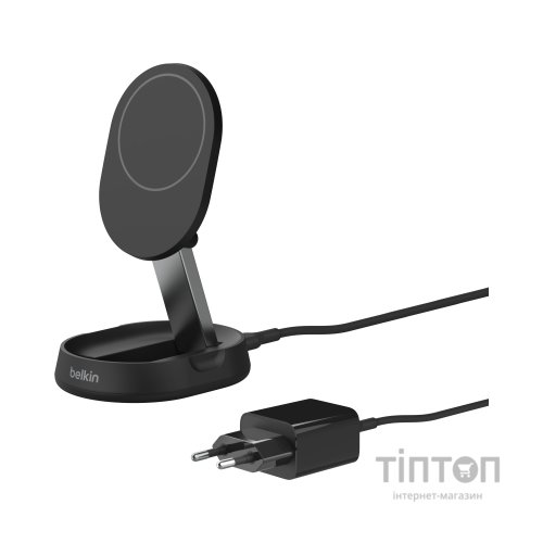 Зарядний пристрій Belkin 15W Magnetic Stand Qi2 20W adapter USB-C black (WIA008VFBK)