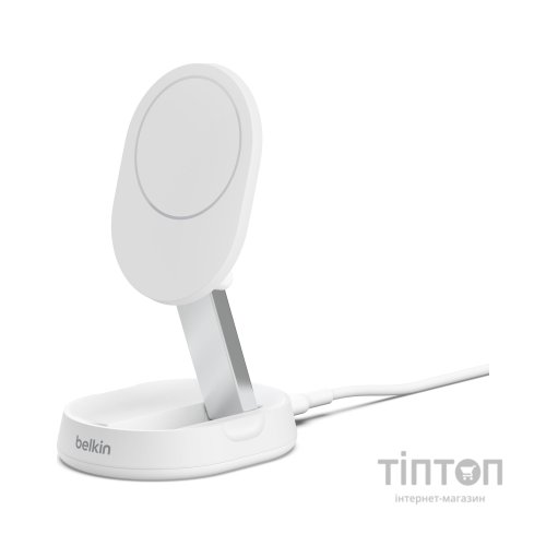 Зарядний пристрій Belkin 15W Magnetic Stand Qi2 20W adapter USB-C white (WIA008VFWH)