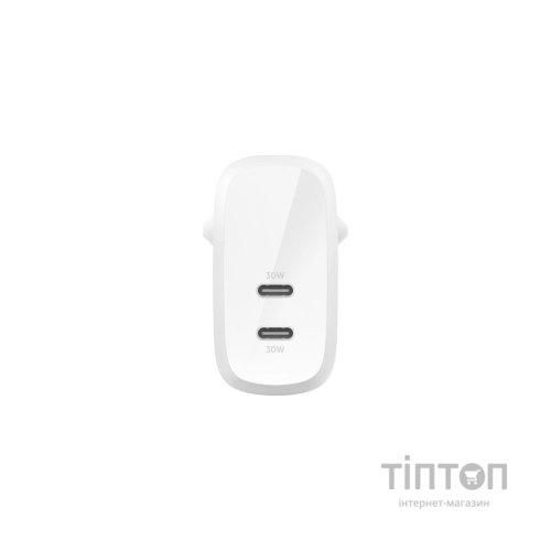 Зарядний пристрій Belkin 30W 2хUSB-С PD PPS white (WCB010VFWH)