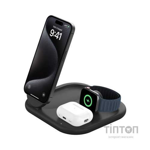Зарядний пристрій Belkin 3in1 Magnetic Foldable iPhone/Watch/AirPods Qi2 15W black (WIZ029VFBK)