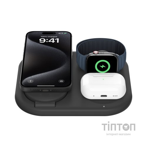 Зарядний пристрій Belkin 3in1 Magnetic Foldable iPhone/Watch/AirPods Qi2 15W black (WIZ029VFBK)