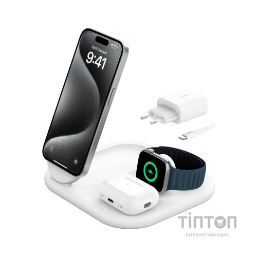 Зарядний пристрій Belkin 3in1 Magnetic Foldable iPhone/Watch/AirPods Qi2 15W white (WIZ029VFWH)