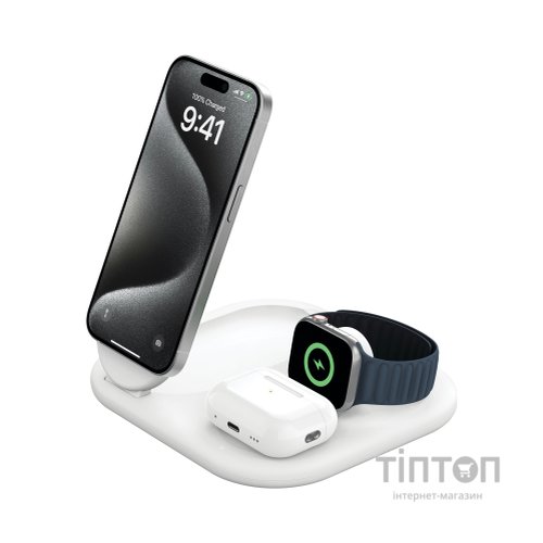 Зарядний пристрій Belkin 3in1 Magnetic Foldable iPhone/Watch/AirPods Qi2 15W white (WIZ029VFWH)