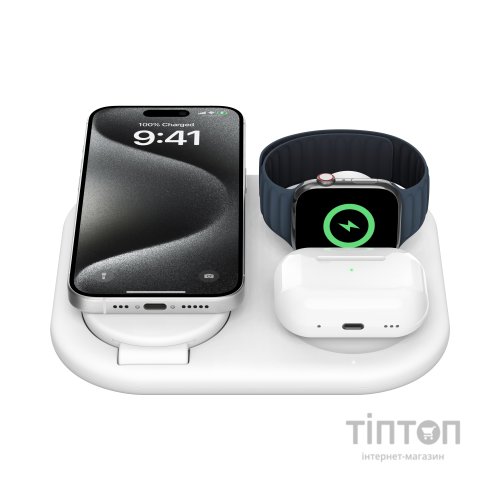 Зарядний пристрій Belkin 3in1 Magnetic Foldable iPhone/Watch/AirPods Qi2 15W white (WIZ029VFWH)