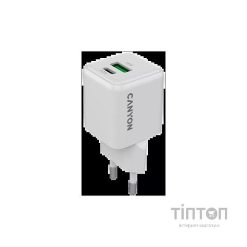 Зарядний пристрій Canyon CU20AC GaN 20W 1xPD 1xQC EU White (CNS-CUW20AC)