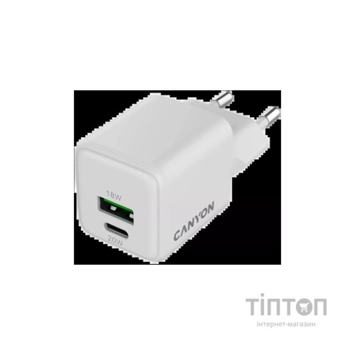Зарядний пристрій Canyon CU20AC GaN 20W 1xPD 1xQC EU White (CNS-CUW20AC)