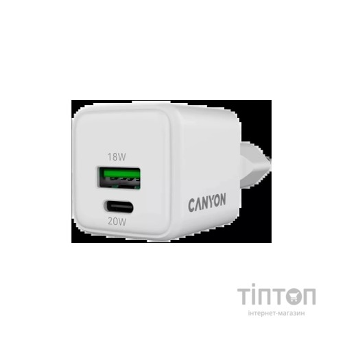 Зарядний пристрій Canyon CU20AC GaN 20W 1xPD 1xQC EU White (CNS-CUW20AC)