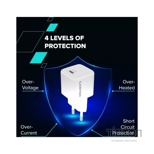 Зарядний пристрій Canyon CU20C GaN 20W 1xPD EU White (CNS-CUW20C)