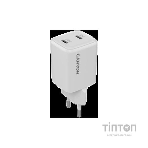 Зарядний пристрій Canyon CU35CC GaN 35W 2xPD EU White (CNS-CUW35CC)