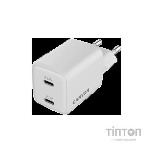 Зарядний пристрій Canyon CU35CC GaN 35W 2xPD EU White (CNS-CUW35CC)