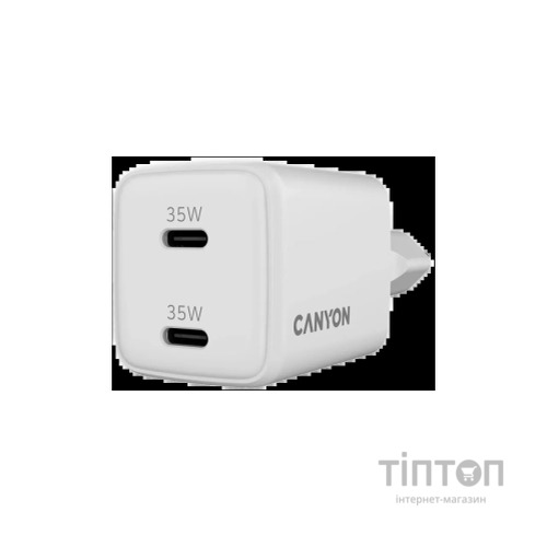 Зарядний пристрій Canyon CU35CC GaN 35W 2xPD EU White (CNS-CUW35CC)