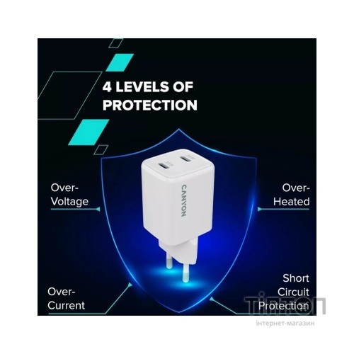 Зарядний пристрій Canyon CU35CC GaN 35W 2xPD EU White (CNS-CUW35CC)