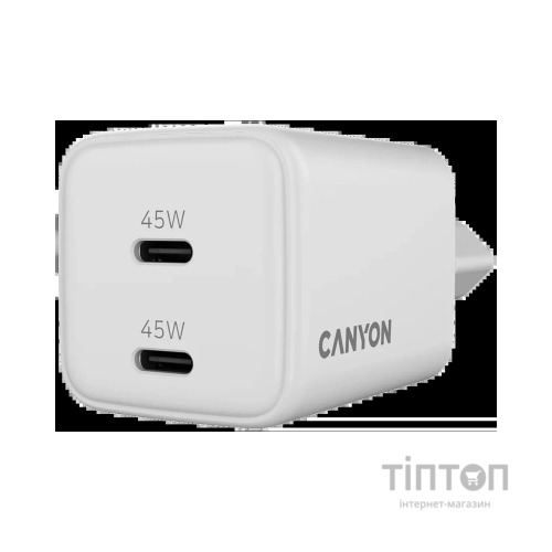 Зарядний пристрій Canyon CU45CC GaN 45W 2xPD EU White (CNS-CUW45CC)