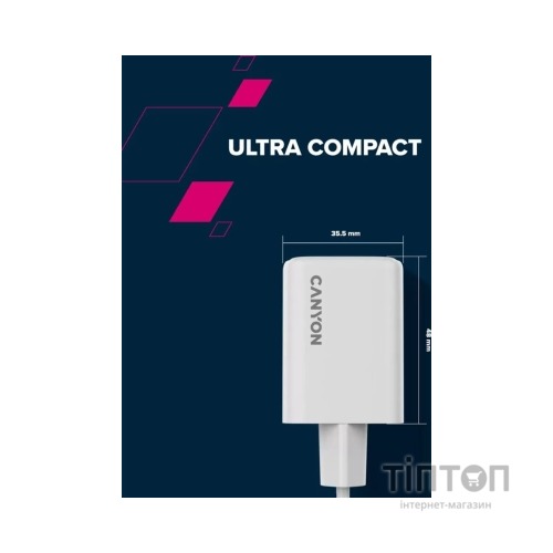 Зарядний пристрій Canyon CU45CC GaN 45W 2xPD EU White (CNS-CUW45CC)