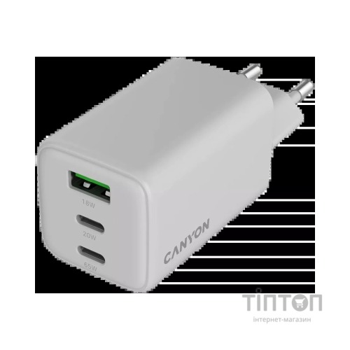 Зарядний пристрій Canyon CU65ACC GaN 65W 2xPD 1xQC EU White (CNS-CUW65ACC)
