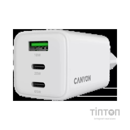 Зарядний пристрій Canyon CU65ACC GaN 65W 2xPD 1xQC EU White (CNS-CUW65ACC)