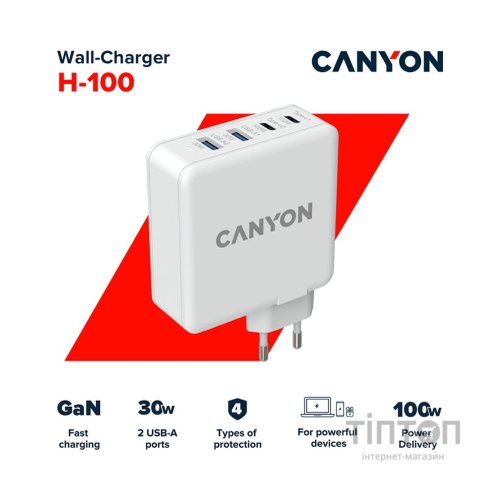 Зарядний пристрій Canyon GAN 100W (CND-CHA100W01)