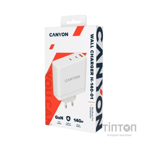 Зарядний пристрій Canyon H-140-01 Wall charger with 1USB-A 2 USB-C (CND-CHA140W01)