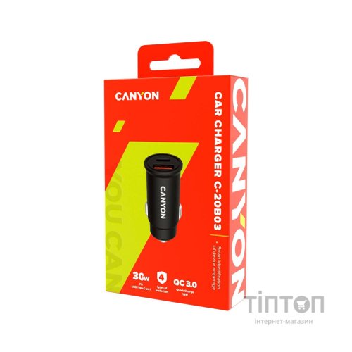 Зарядний пристрій Canyon PD 30W/QC3.0 18W Pocket size car charger (CNS-CCA20B03)