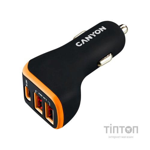 Зарядний пристрій Canyon Universal 3xUSB car adapter Black+Orange (CNE-CCA08BO)