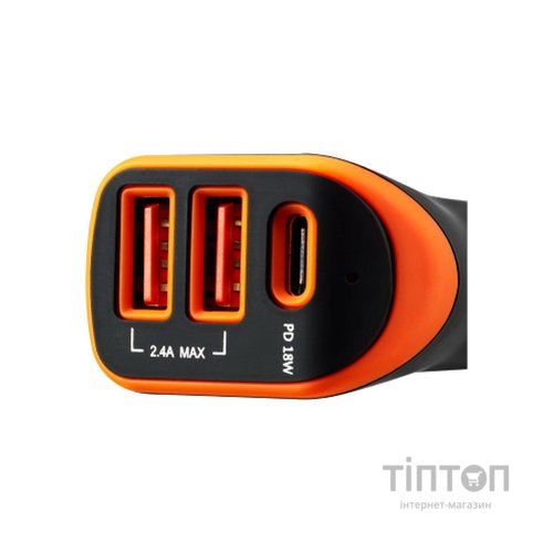 Зарядний пристрій Canyon Universal 3xUSB car adapter Black+Orange (CNE-CCA08BO)