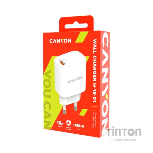 Зарядний пристрій Canyon Wall charger 1*USB, QC3.0 18W (CNE-CHA18W)