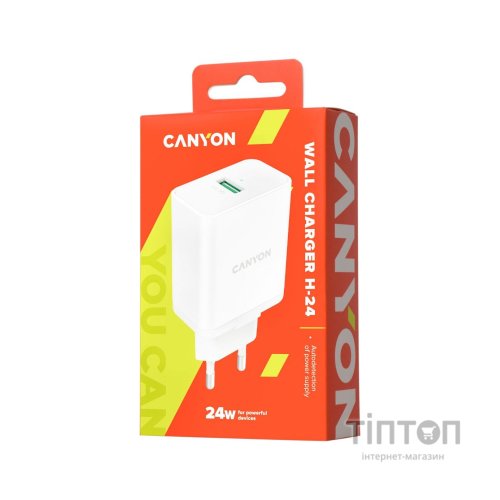 Зарядний пристрій Canyon Wall charger with 1*USB, QC3.0 24W (CNE-CHA24W)