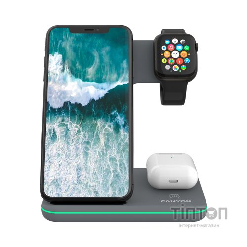 Зарядний пристрій Canyon WS-303, 3in1 Wireless Dark Grey (CNS-WCS303DG)