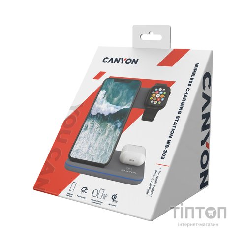 Зарядний пристрій Canyon WS-303, 3in1 Wireless Dark Grey (CNS-WCS303DG)