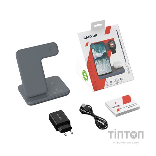 Зарядний пристрій Canyon WS-303, 3in1 Wireless Dark Grey (CNS-WCS303DG)