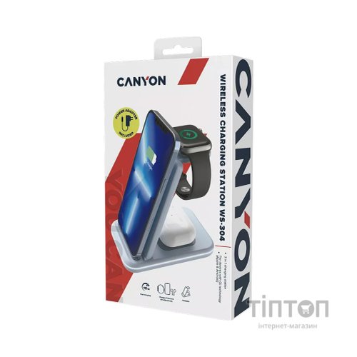 Зарядний пристрій Canyon WS-304 Foldable 3in1 Wireless charger Blue (CNS-WCS304BL)