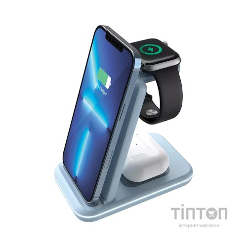Зарядний пристрій Canyon WS-304 Foldable 3in1 Wireless charger Blue (CNS-WCS304BL)